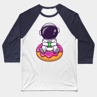 Cute Astronaut With Doughnut And Coffee Cartoon Baseball T-Shirt